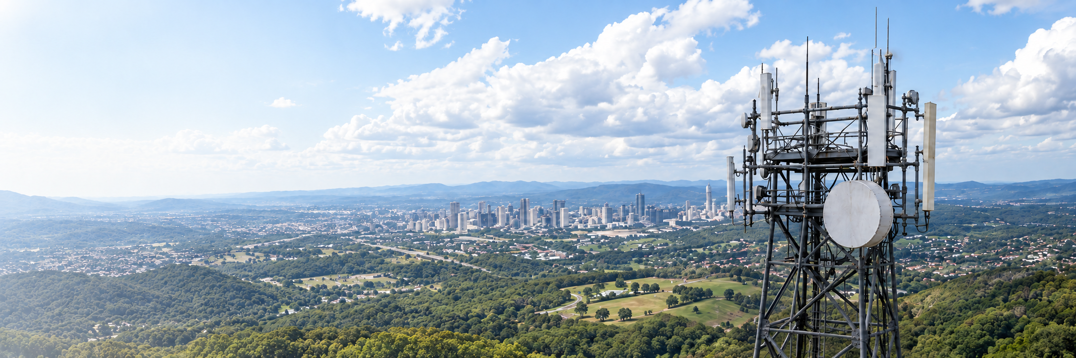 Telecommunications tower overlooking a city